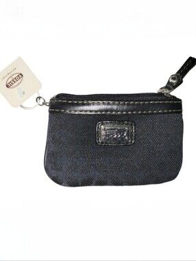 Fossil Brown Canvas Coin & ID Holder With Leather Trim  /  Key Ring /  NWT